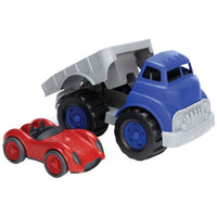 Green toy Flatbed Truck & Race Car